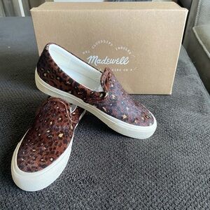 NIB Madewell Slip-on Sneaker in Rich Brown Leopard Print Calf Hair size 6